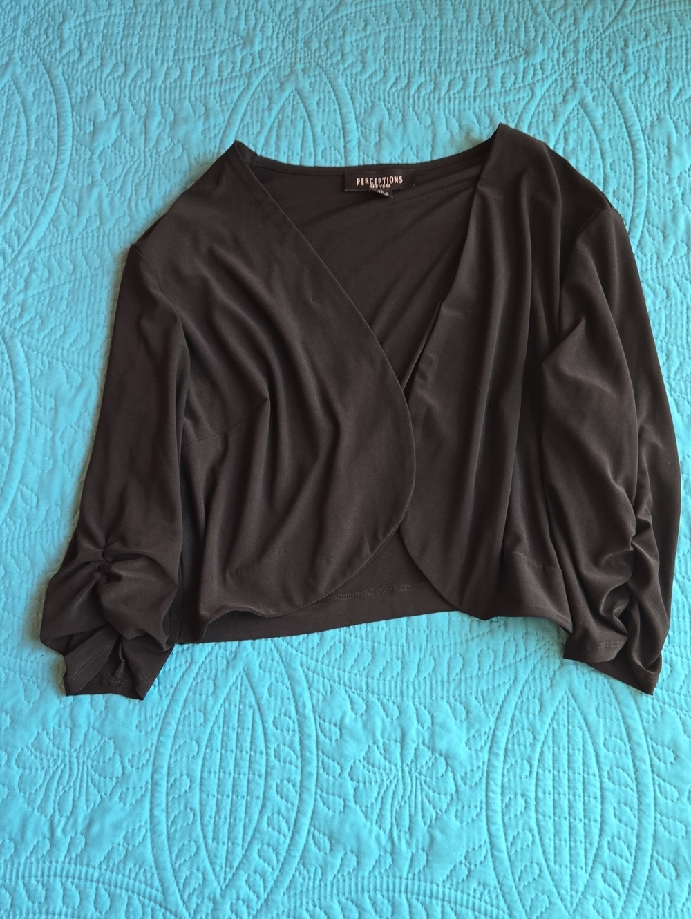 Perceptions Black Shrug with Ruched Sleeves Size XL